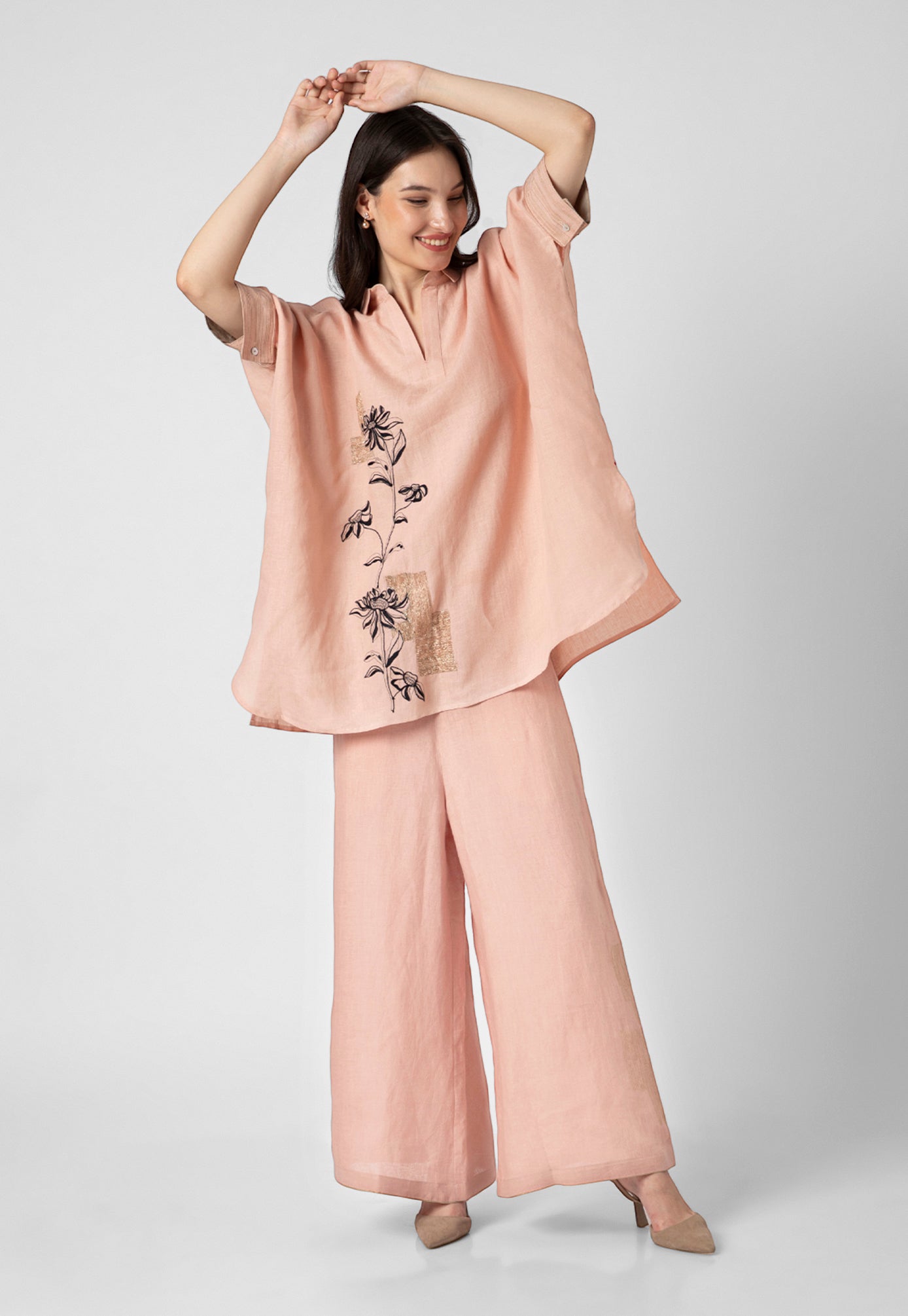 Soft Ivory 100%  Pure linen printed co-ord sets