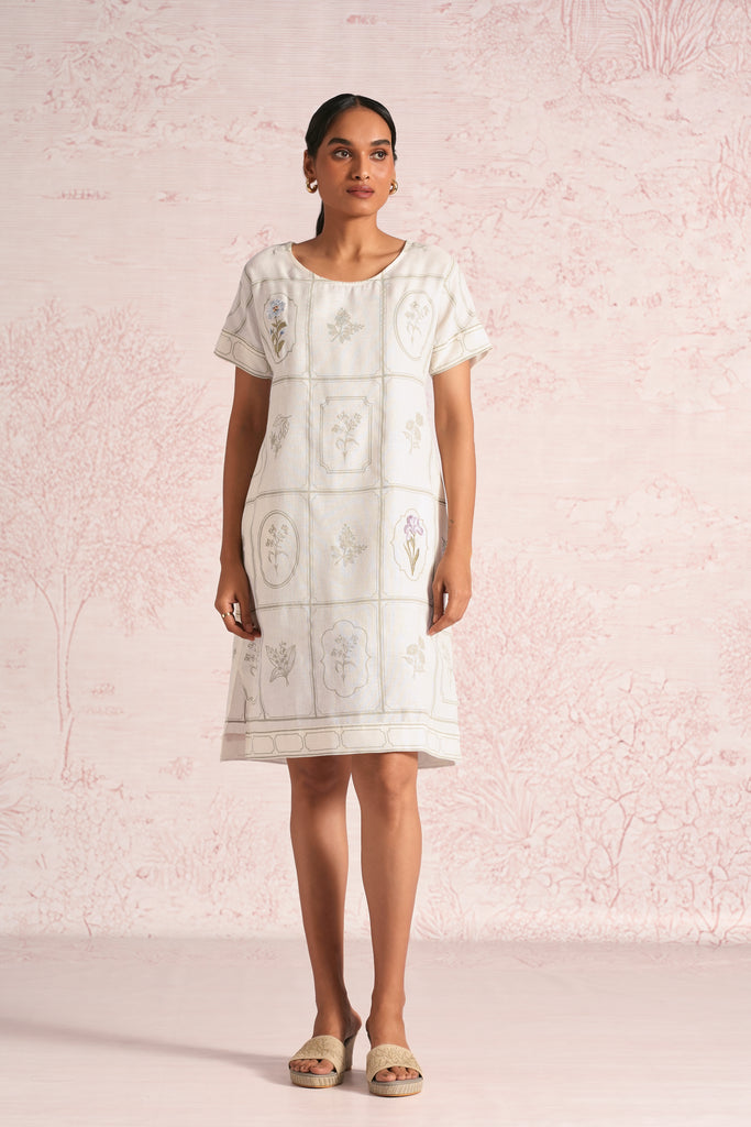 Kaveri Designer Linen Off White Hand Printed & Embroidered Dress KAVERi Kaveri Designer Linen Off White Hand Printed & Embroidered Dress KAVERi