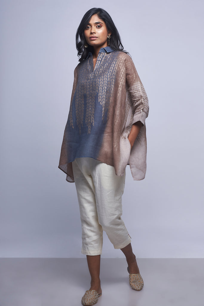 Pure Linen Ombre dye with metallic print top by Kaveri – KAVERi