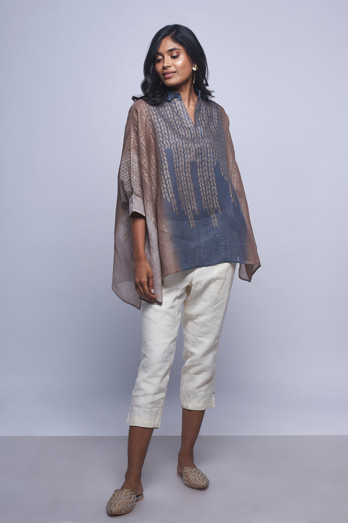 Pure Linen Ombre dye with metallic print top by Kaveri – KAVERi