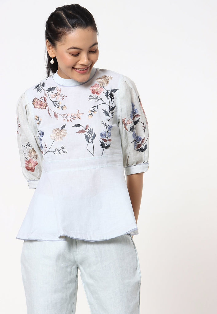 Botanical Spring Peplum Top + Pant Set-Top and Pant Set-KAVERi