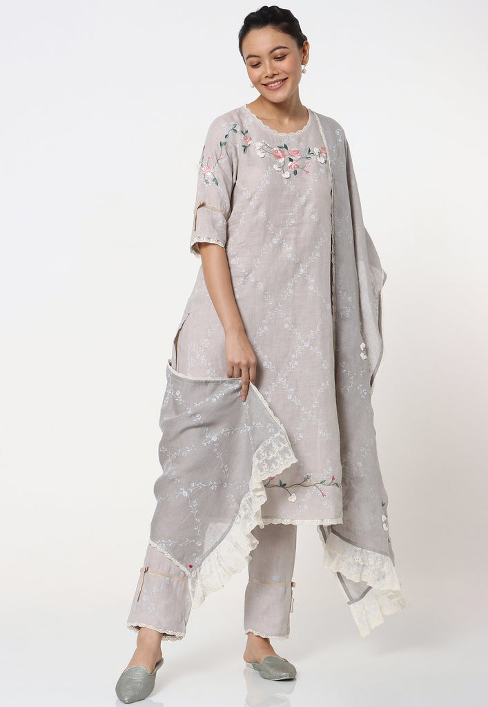 GARDEN TRELLIS KURTA + PANT + DUPATTA-Kurta Set-KAVERi