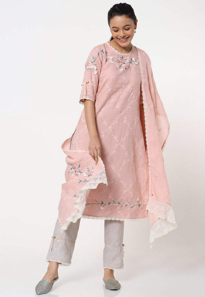 GARDEN TRELLIS KURTA + PANT + DUPATTA-Kurta Set-KAVERi