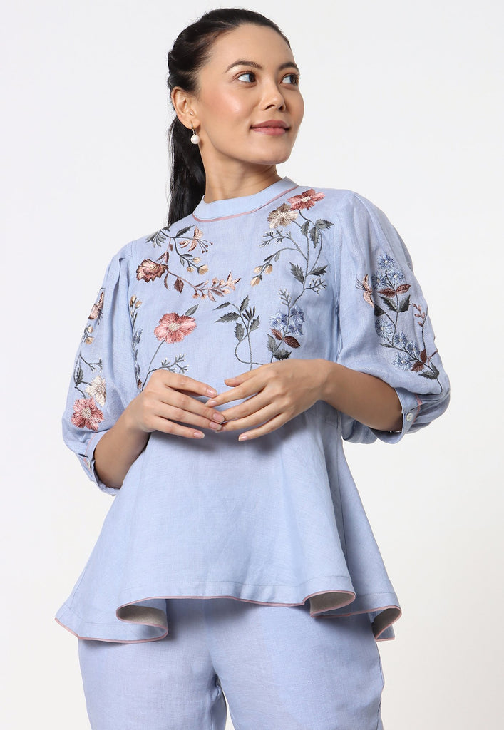Botanical Spring Peplum Top + Pant Set-Top and Pant Set-KAVERi