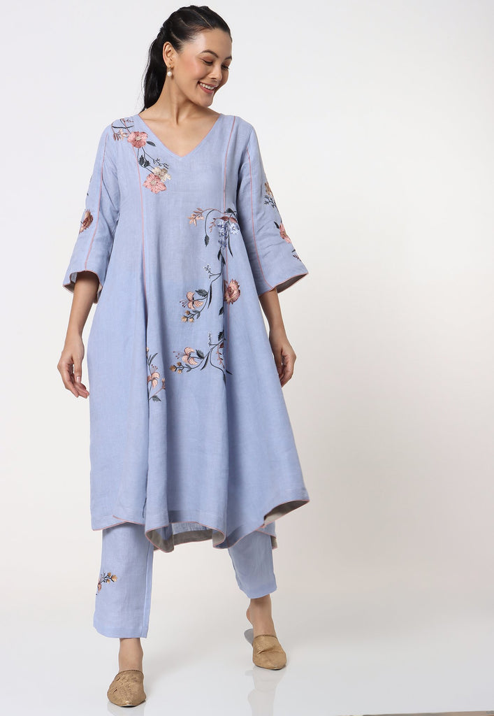 Botanical Spring Kurta + Pant + Scarf-Kurta Set-KAVERi