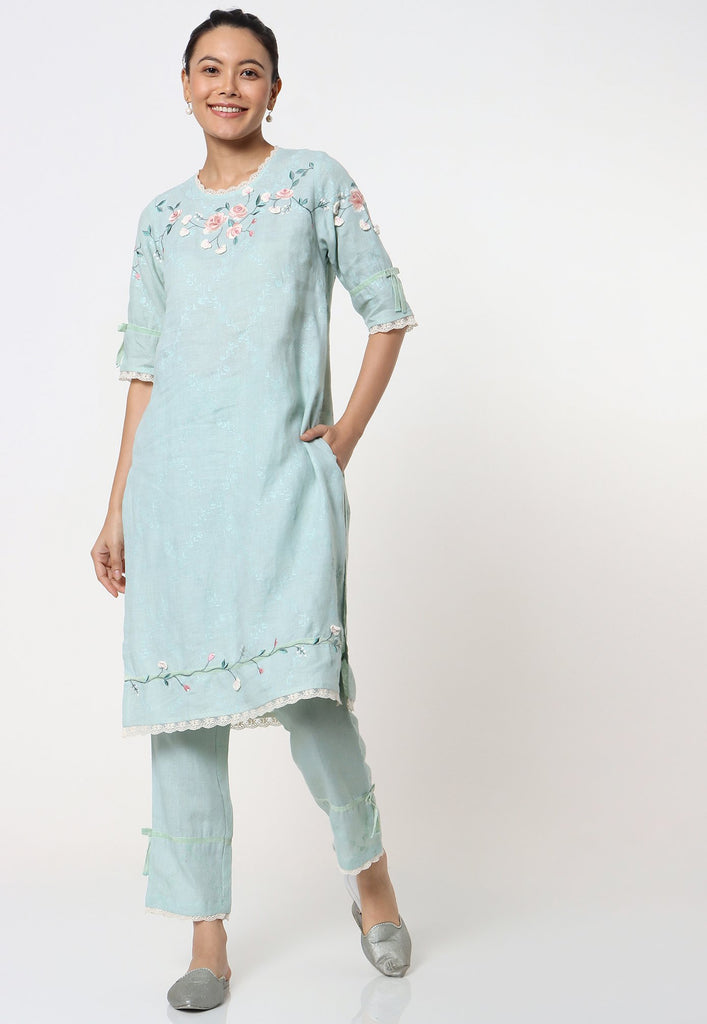 GARDEN TRELLIS KURTA + PANT + DUPATTA-Kurta Set-KAVERi