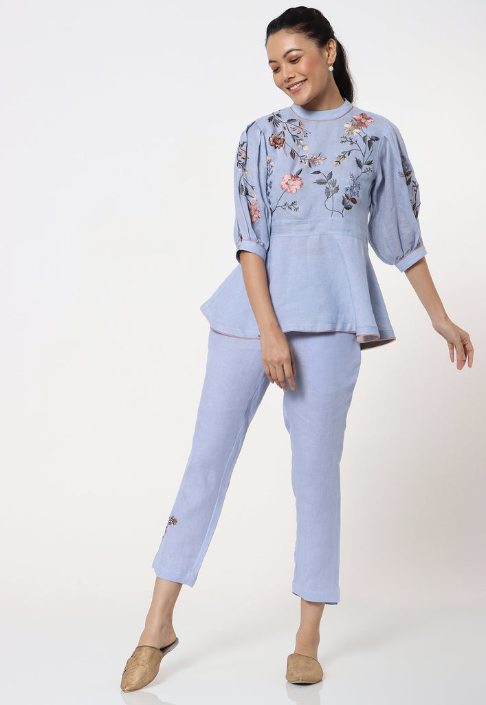 Botanical Spring Peplum Top + Pant Set-Top and Pant Set-KAVERi