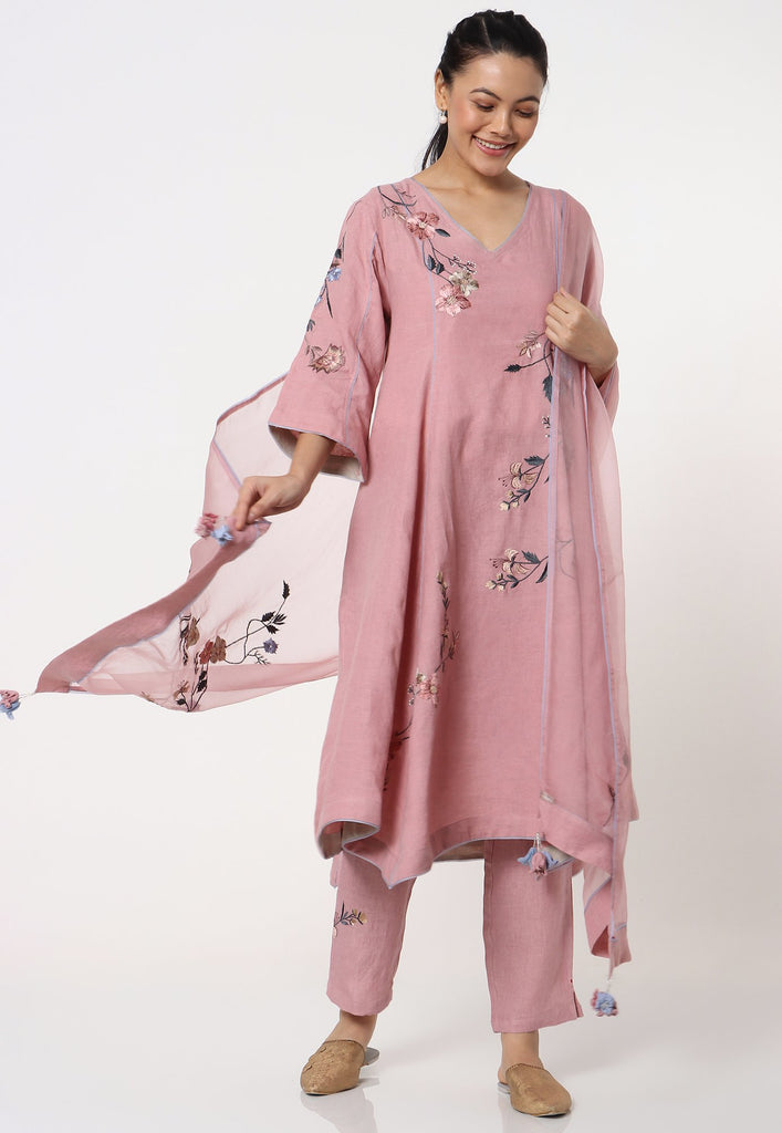 Botanical Spring Kurta + Pant + Scarf-Kurta Set-KAVERi