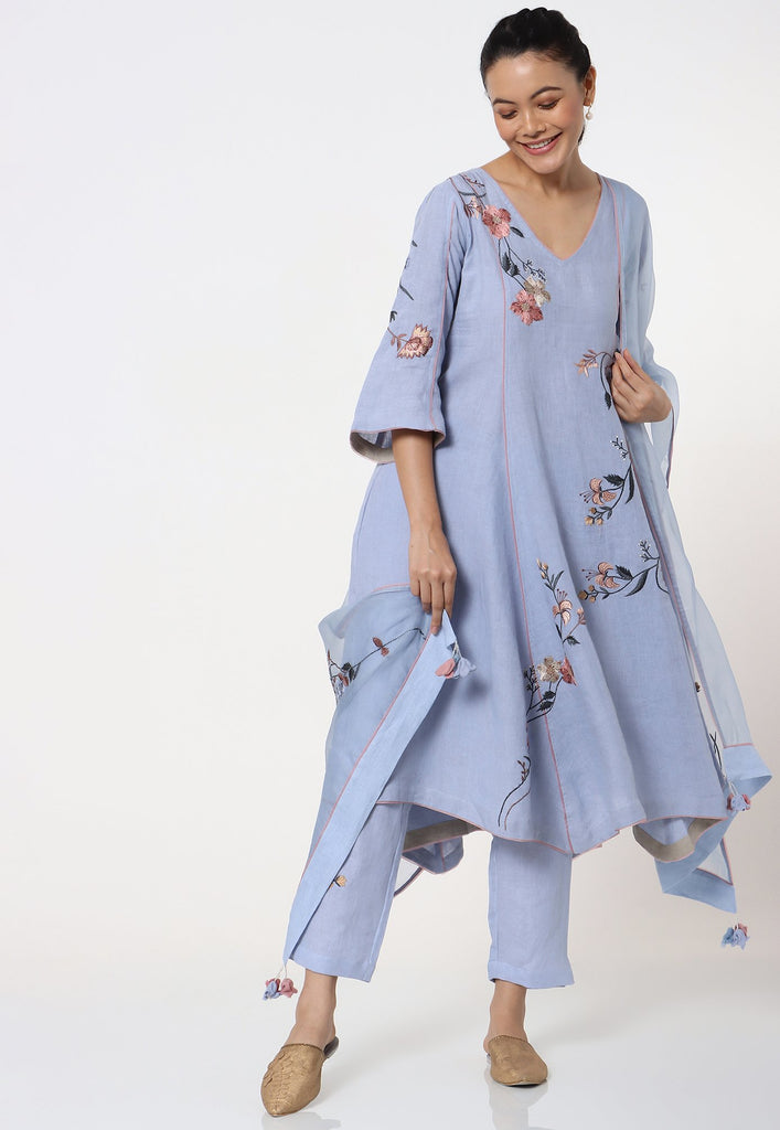 Botanical Spring Kurta + Pant + Scarf-Kurta Set-KAVERi