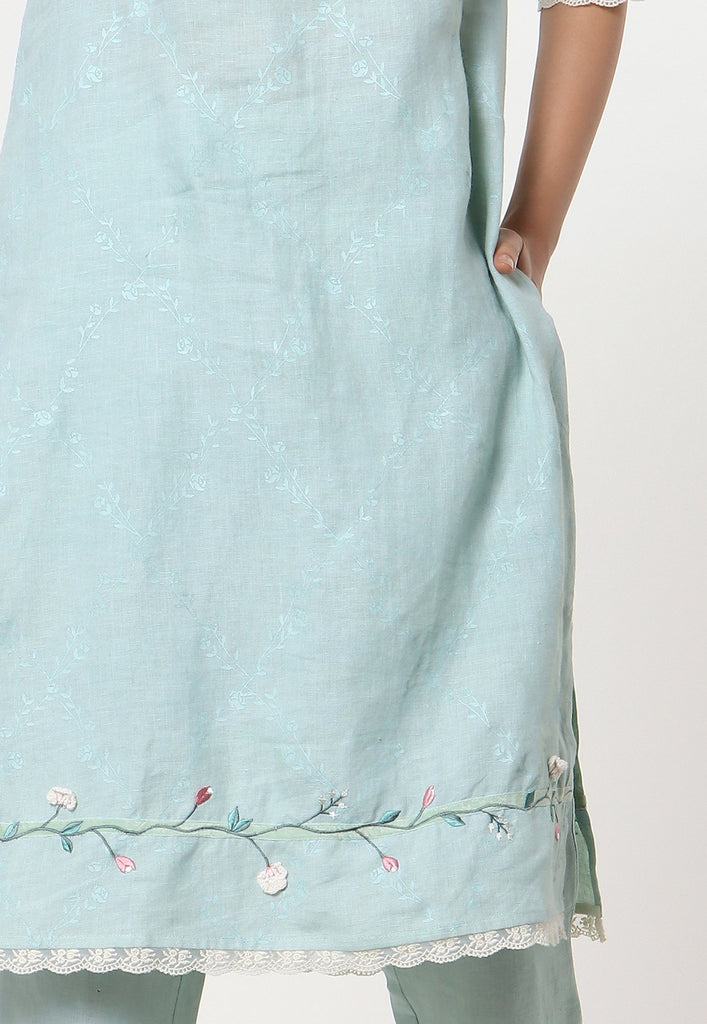 GARDEN TRELLIS KURTA + PANT + DUPATTA-Kurta Set-KAVERi