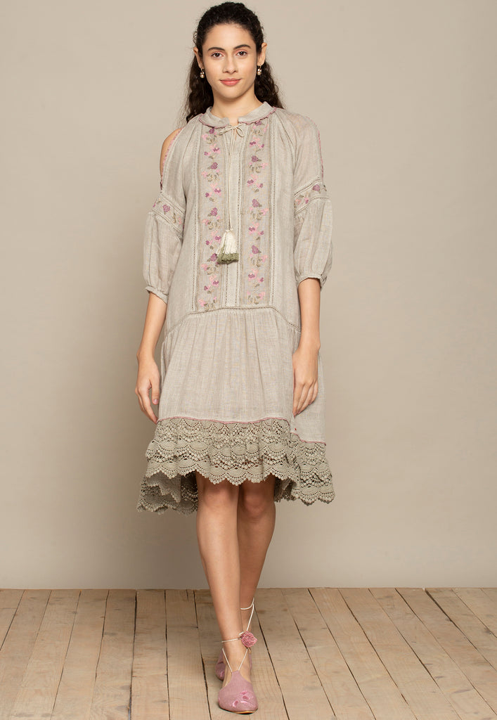 Grapevine Natural Short Dress-Dresses-KAVERi