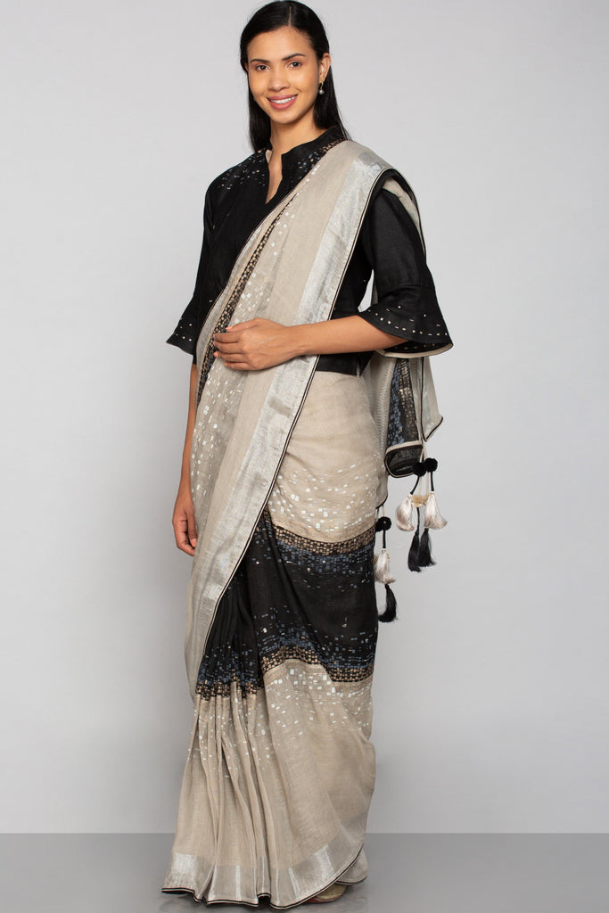 Rubix Saree Black + Natural-Sarees-KAVERi