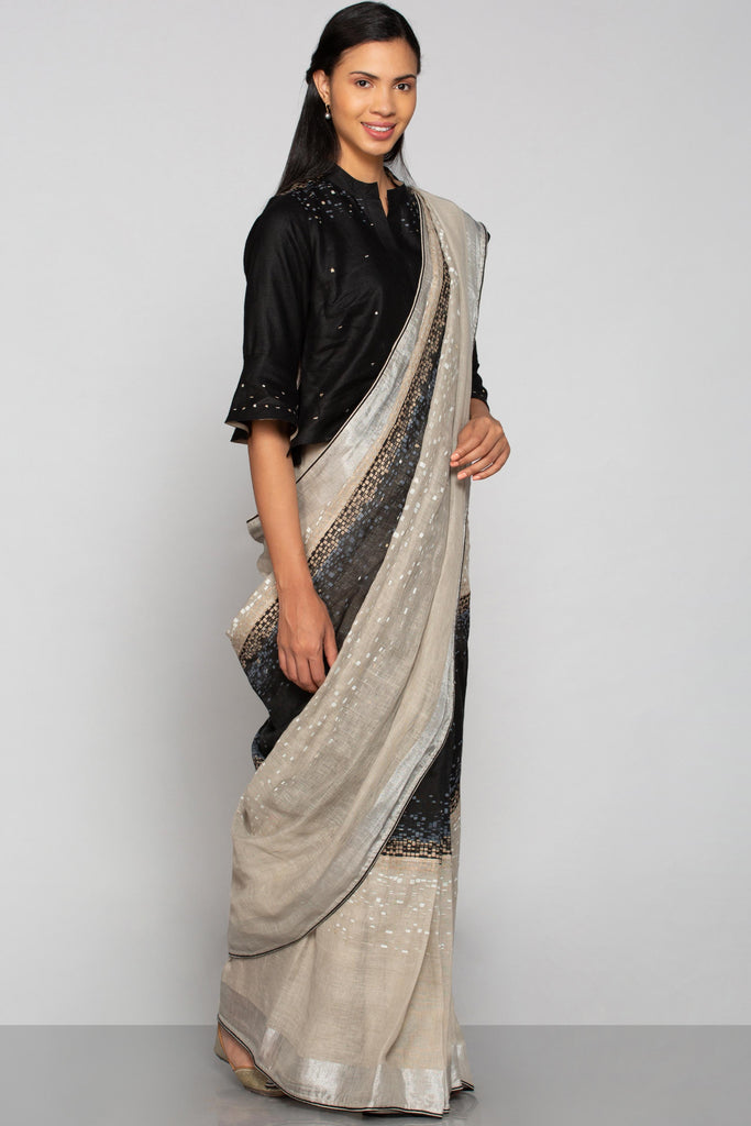 Rubix Saree Black + Natural-Sarees-KAVERi