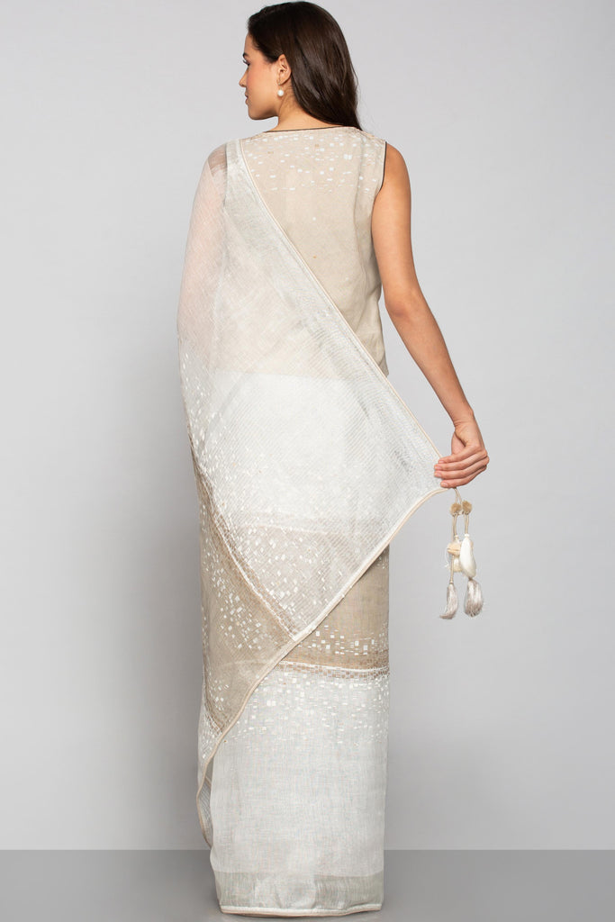 Rubix Saree Natural + Off- White-Sarees-KAVERi